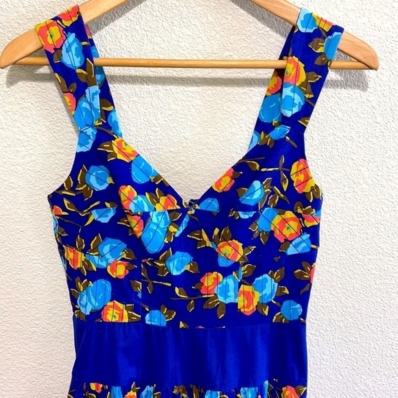 Tracy Reese- Blue & Orange Floral Print Dress - Picture 4 of 14